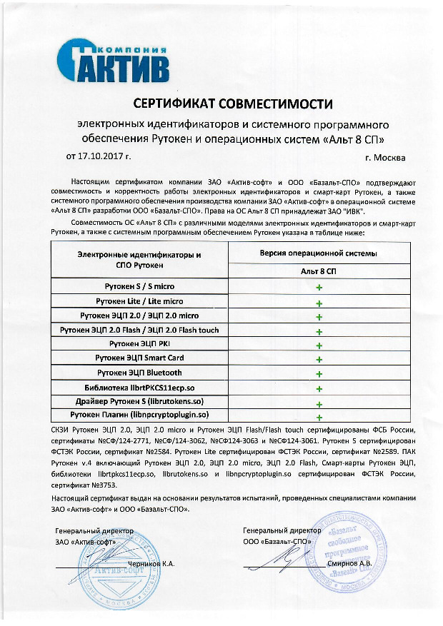 Акт приема передачи рутокена для электронной подписи образец